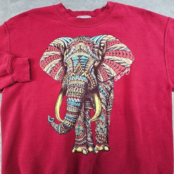 Riot Society Sweatshirt Womens Medium Red Tribal Elephant Casual Pullover - Picture 3 of 6